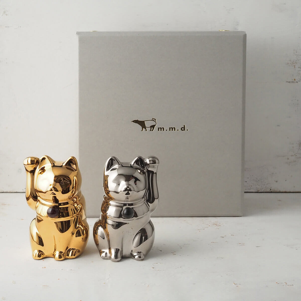 Jeramic MANEKINEKO / ゴールド&プラチナ / ペアセット / ギフトボックス付き / 瀬戸焼